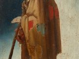 painting of an old man with a stick in a field