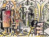 an image of a drawing of a woman sitting at a table in front of a window