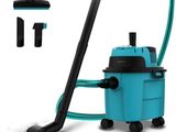 un gros plan d'un aspirateur bleu muni d'une poignée noire