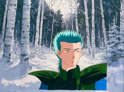 an image of a man with blue hair standing in the snow