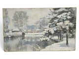 an image of a painting of a snowy landscape with trees