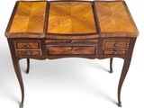 an image of a wooden desk with drawers and drawers on it