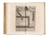 an open book with a drawing of a man on a bench