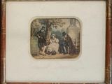 an old picture of a man and a woman sitting on a bench