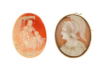 two cameo cameos of women and a man in profile