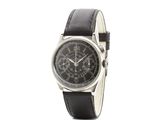 l'image d'une montre-bracelet avec un bracelet en cuir noir