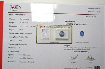 un certificat sur lequel figure l'image d'un diamant bleu