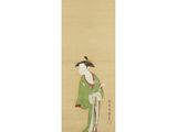 a painting of a woman in a green kimono
