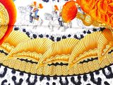 a picture of a table cloth with a picture of a horse and carriage