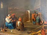 a painting of a man and a woman sitting in a room