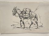 dessin représentant un homme à cheval, avec une charge sur le dos de l'animal