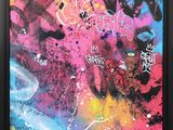 graffiti on the wall of a room with a picture of a teddy bear on it