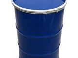 a blue barrel with a metal lid on a white background