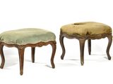 two small stools with upholstered upholstered cushions
