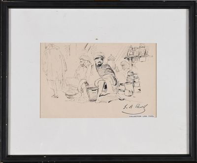 an image of a drawing of a man and a woman sitting on a bench