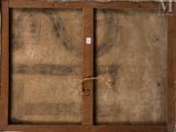 an old picture of a window with a rope hanging from it ' s side