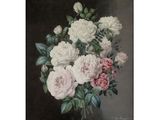 tableau représentant un bouquet de fleurs dans un vase sur fond noir