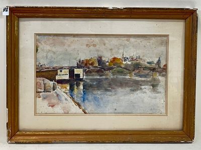 René THOMSEN (1897-1976) Vue du pont des Arts. Aquarelle. Si…