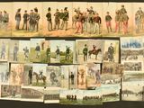 a lot of pictures of men in uniform on a table