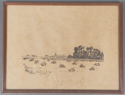 une image représentant un dessin de paysage avec des arbres en arrière-plan