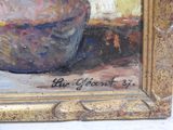 a painting of a bowl of fruit on a table