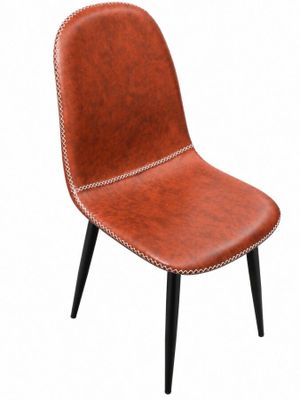 vue de profil d'un fauteuil en cuir marron aux pieds noirs