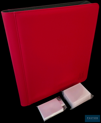 une photo d'un classeur rouge avec un clavier et une souris