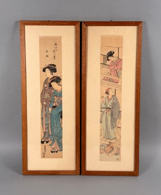 deux tableaux asiatiques encadrés représentant une femme et un homme