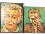 tableau représentant deux portraits, celui d'un homme et celui d'une femme, l'un portant une moustache et l'autre une moustache