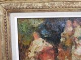 a painting of a group of people in a park