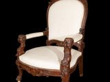 an image of a chair with a carved back and white upholstered upholstered seat