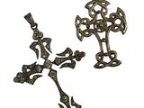 deux pendentifs en forme de croix sur fond blanc, avec un fond blanc