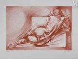 l'image d'un dessin représentant une femme nue allongée sur un lit