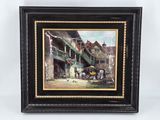 a painting of a horse drawn carriage in front of a building