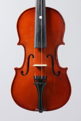 a close up of a violin on a white background