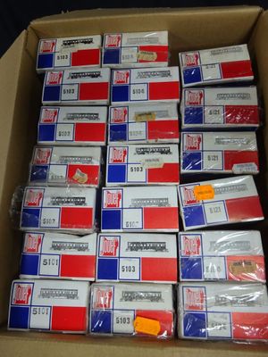 a box full of red, white, and blue boxes