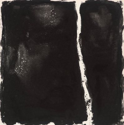 a black and white drawing of two squares of black paint