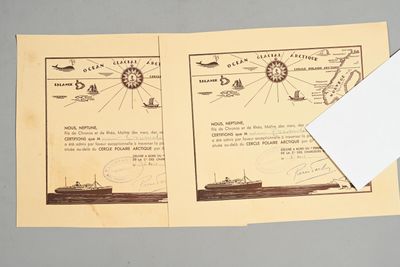 PÔLES. 2 certificats signés (griffes). « À bord du Foucauld …