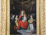 une image représentant un tableau où l'on voit une femme tenant un bébé dans ses bras, entourée d'autres enfants