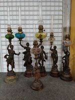 Réunion de 6 lampes à pétrole à fut sujet en régule. (photo 2)