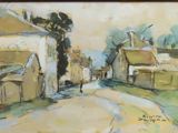 a picture of a painting of a street in the country