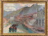 une image représentant un tableau d'une ville traversée par une rivière