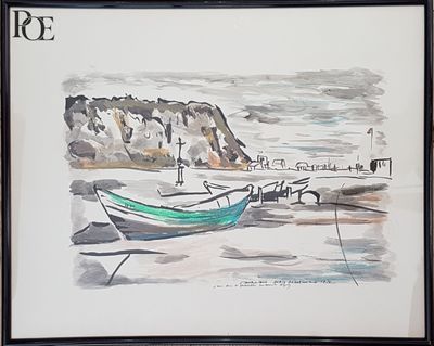 une image d'un tableau représentant un bateau sur l'eau