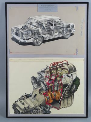 une image représentant deux dessins : celui d'une voiture et celui d'un moteur de voiture