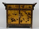 an image of a cabinet with birds and flowers painted on it