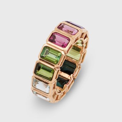 a close up of a multicolored ring on a white background