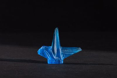 a small blue bird that is sitting on the ground