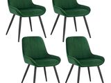 lot de 4 chaises de salle à manger en velours vert avec des pieds noirs