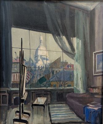 un tableau représentant une pièce avec vue sur le Capitole