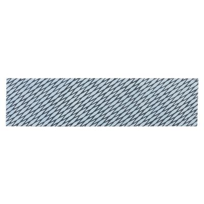 a blue and white striped ribbon on a white background